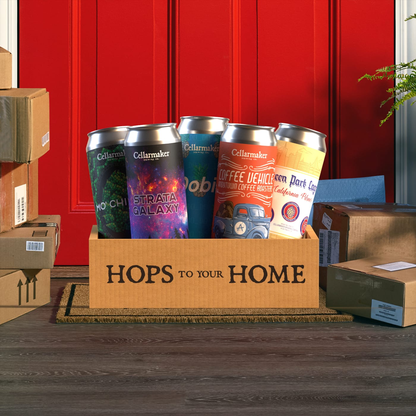 Hops To Your Home Variety Beers Box Outside Front Door